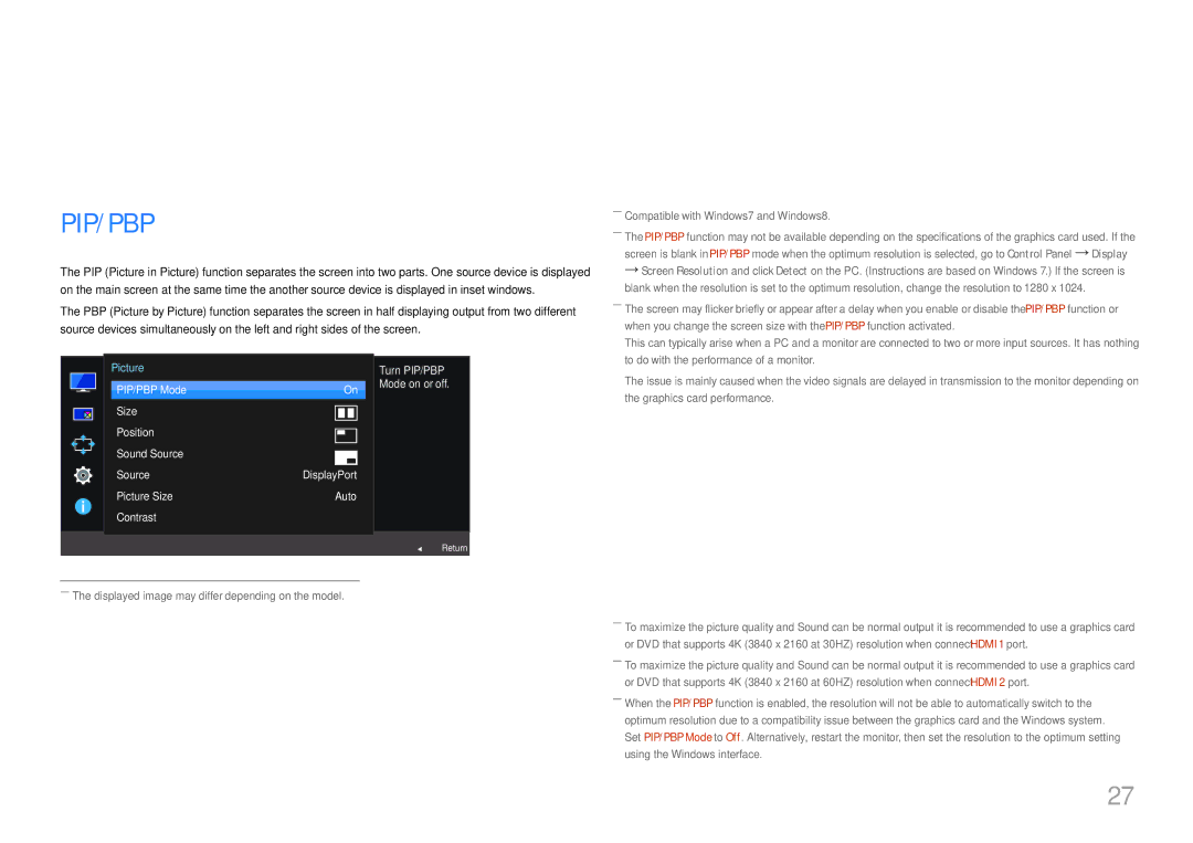 Samsung LU28E570DS/EN manual Configuring the PIP/PBP Settings, Pip/Pbp 