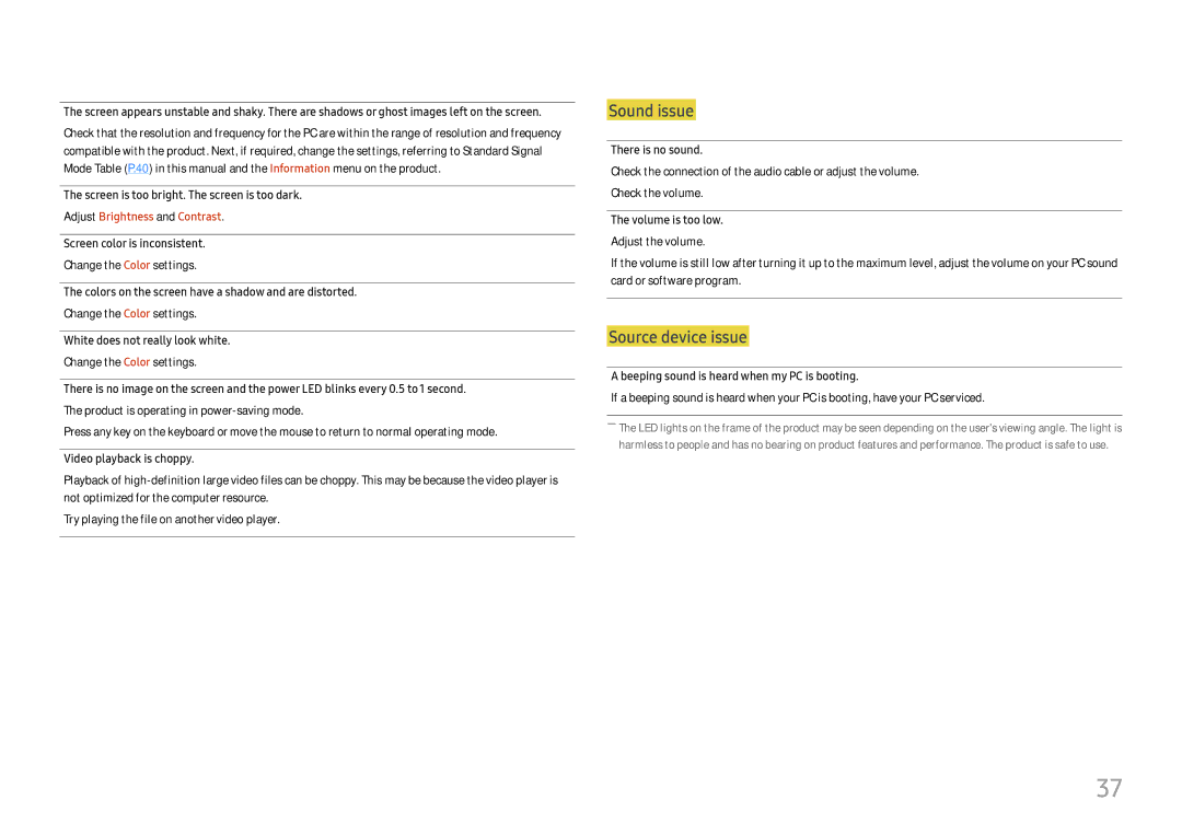 Samsung LU28E570DS/EN manual Sound issue, Source device issue 