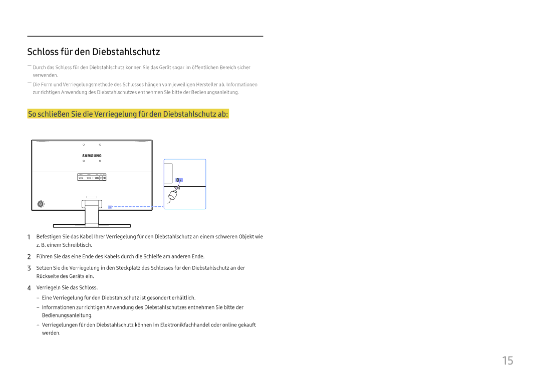 Samsung LU28E570DS/EN manual Schloss für den Diebstahlschutz 