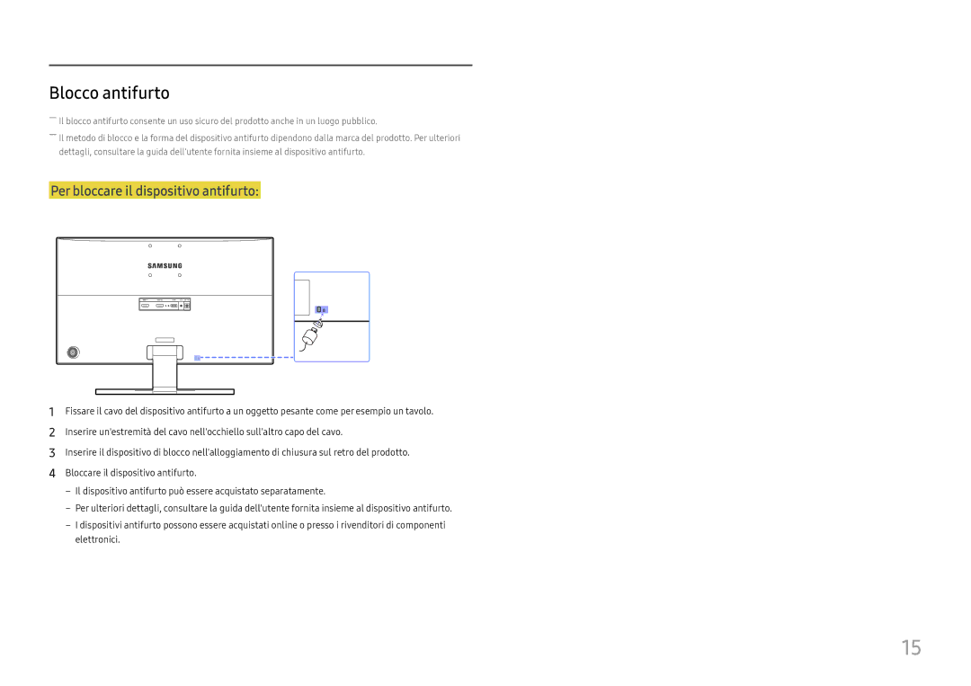 Samsung LU28E570DS/EN manual Blocco antifurto, Per bloccare il dispositivo antifurto 