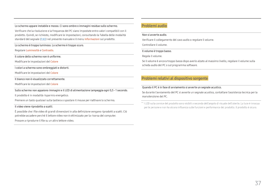 Samsung LU28E570DS/EN manual Problemi audio, Problemi relativi al dispositivo sorgente 