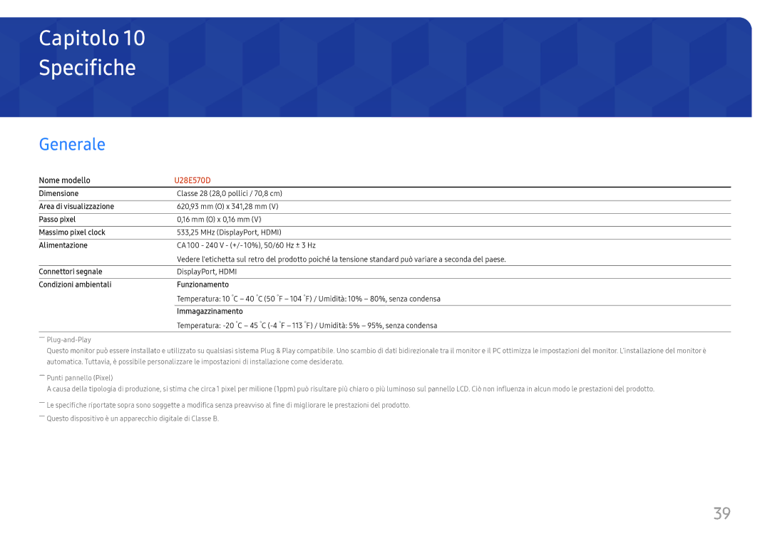 Samsung LU28E570DS/EN manual Specifiche, Generale 