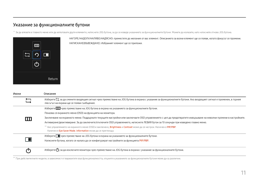 Samsung LU28E570DS/EN manual Указаниe за функционалните бутони, ИкониОписание 