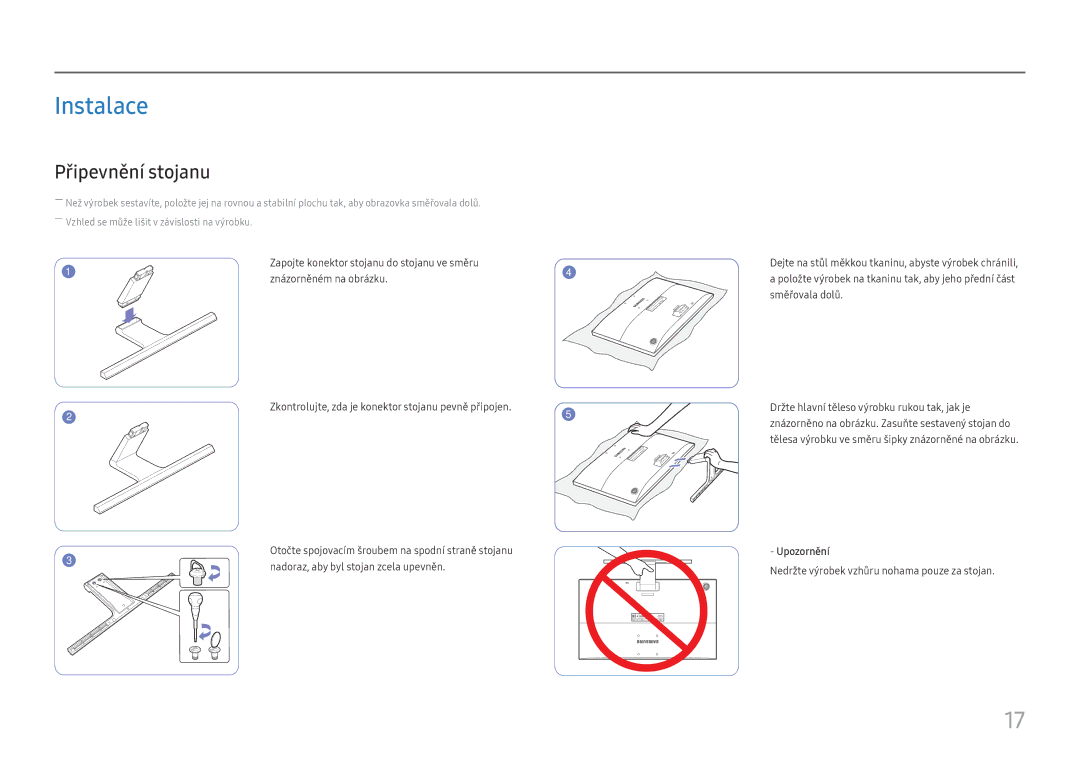 Samsung LU28E570DS/EN manual Instalace, Připevnění stojanu 