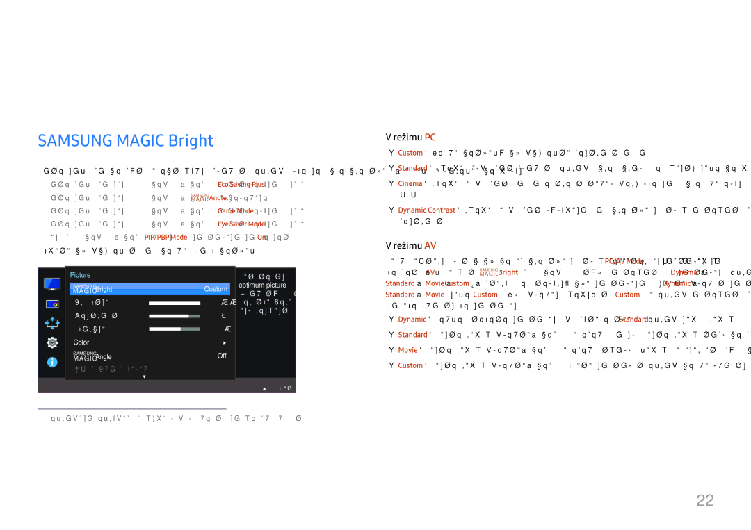 Samsung LU28E570DS/EN manual Nastavení obrazovky, Samsung Magic Bright 