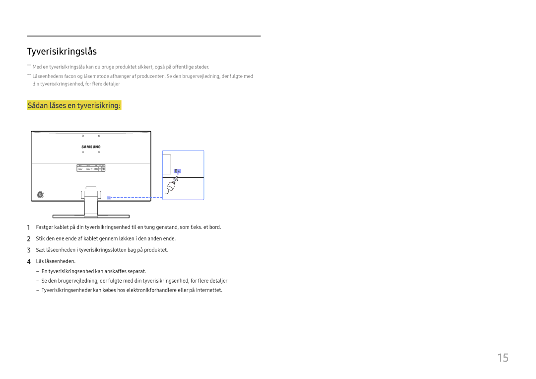 Samsung LU28E570DS/EN manual Tyverisikringslås, Sådan låses en tyverisikring 