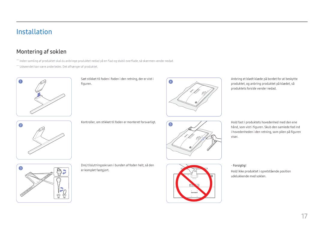 Samsung LU28E570DS/EN manual Installation, Montering af soklen 