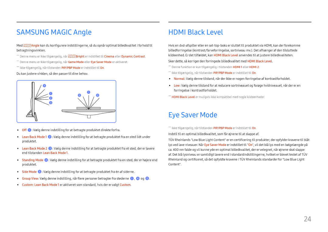 Samsung LU28E570DS/EN manual Samsung Magic Angle, Hdmi Black Level, Eye Saver Mode 