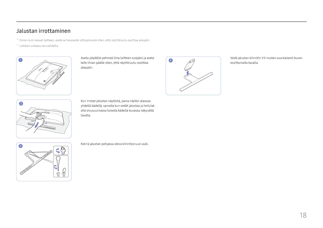 Samsung LU28E570DS/EN manual Jalustan irrottaminen 