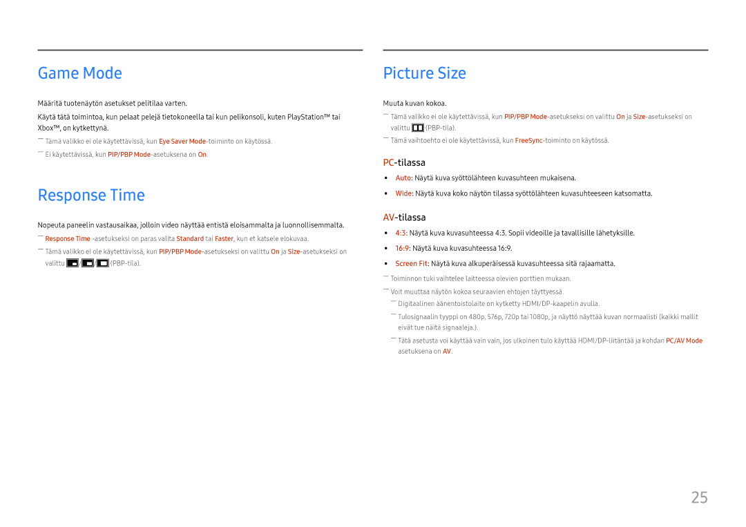 Samsung LU28E570DS/EN manual Game Mode, Response Time, Picture Size 