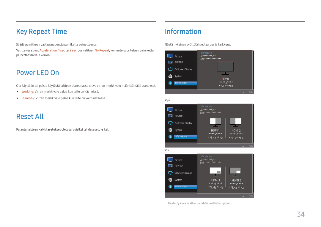 Samsung LU28E570DS/EN manual Key Repeat Time, Information, Power LED On, Reset All 