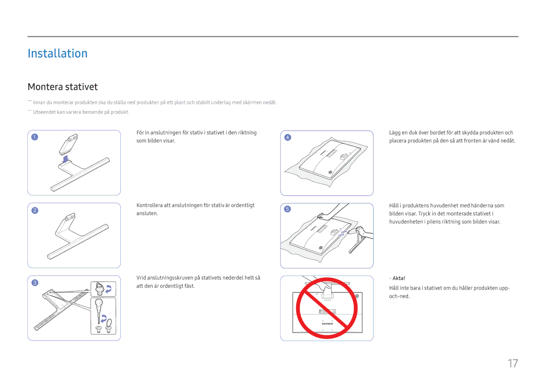 Samsung LU28E570DS/EN manual Installation, Montera stativet 