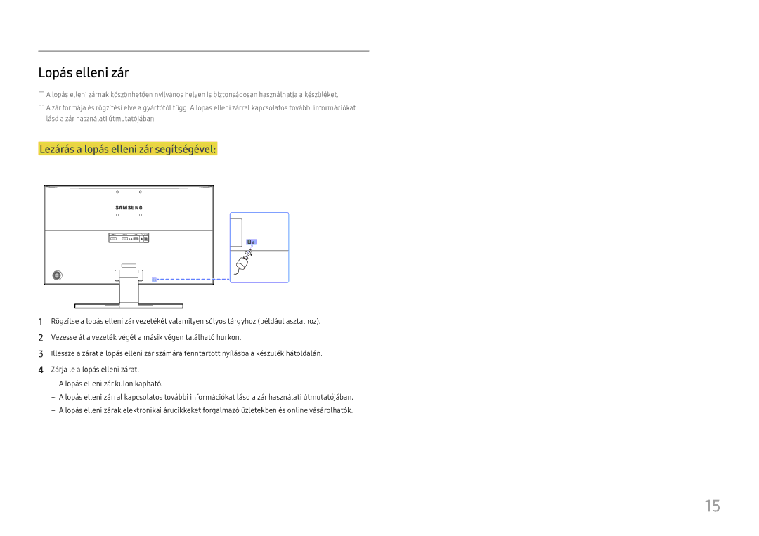 Samsung LU28E570DS/EN manual Lopás elleni zár, Lezárás a lopás elleni zár segítségével 