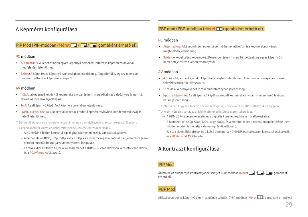 Samsung LU28E570DS/EN manual Képméret konfigurálása, Kontraszt konfigurálása 