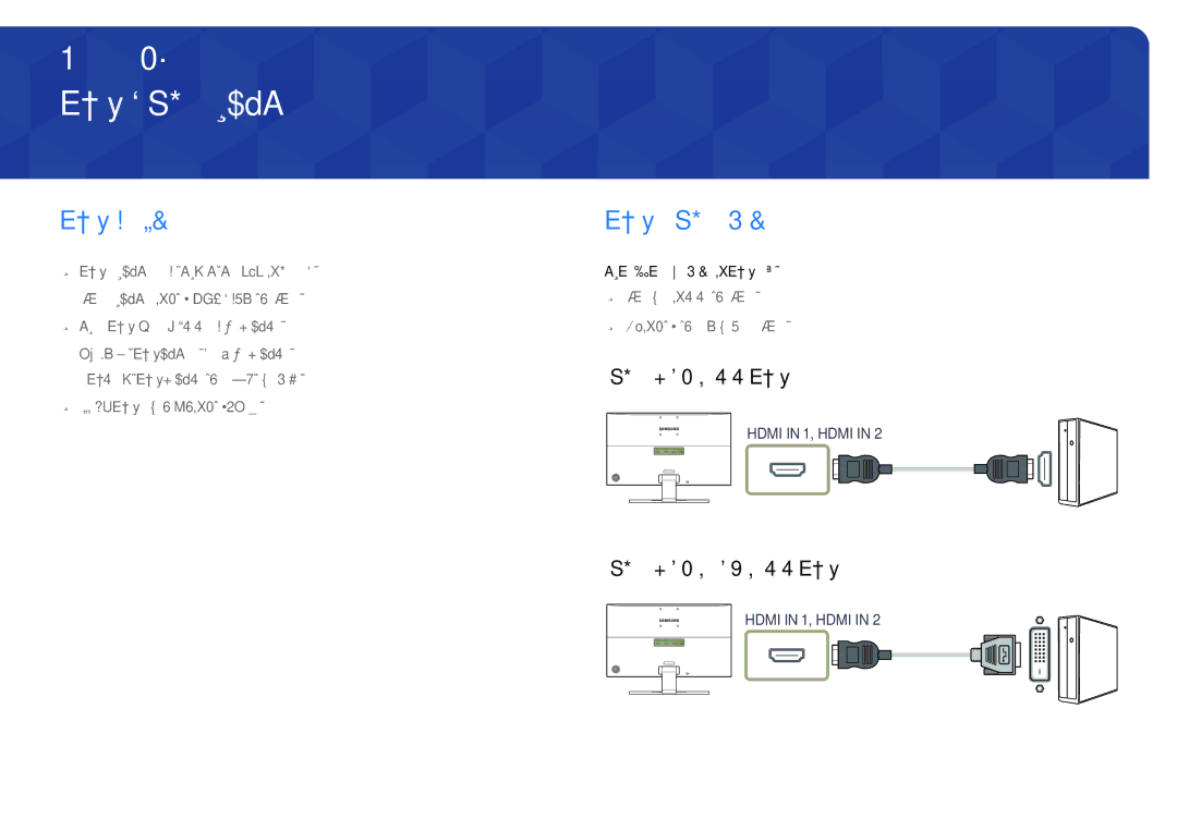 Samsung LU28E570DS/EN manual 连接和使用信号源设备, 连接前检查点, 连接及使用 Pc, 使用 Hdmi 缆线连接 