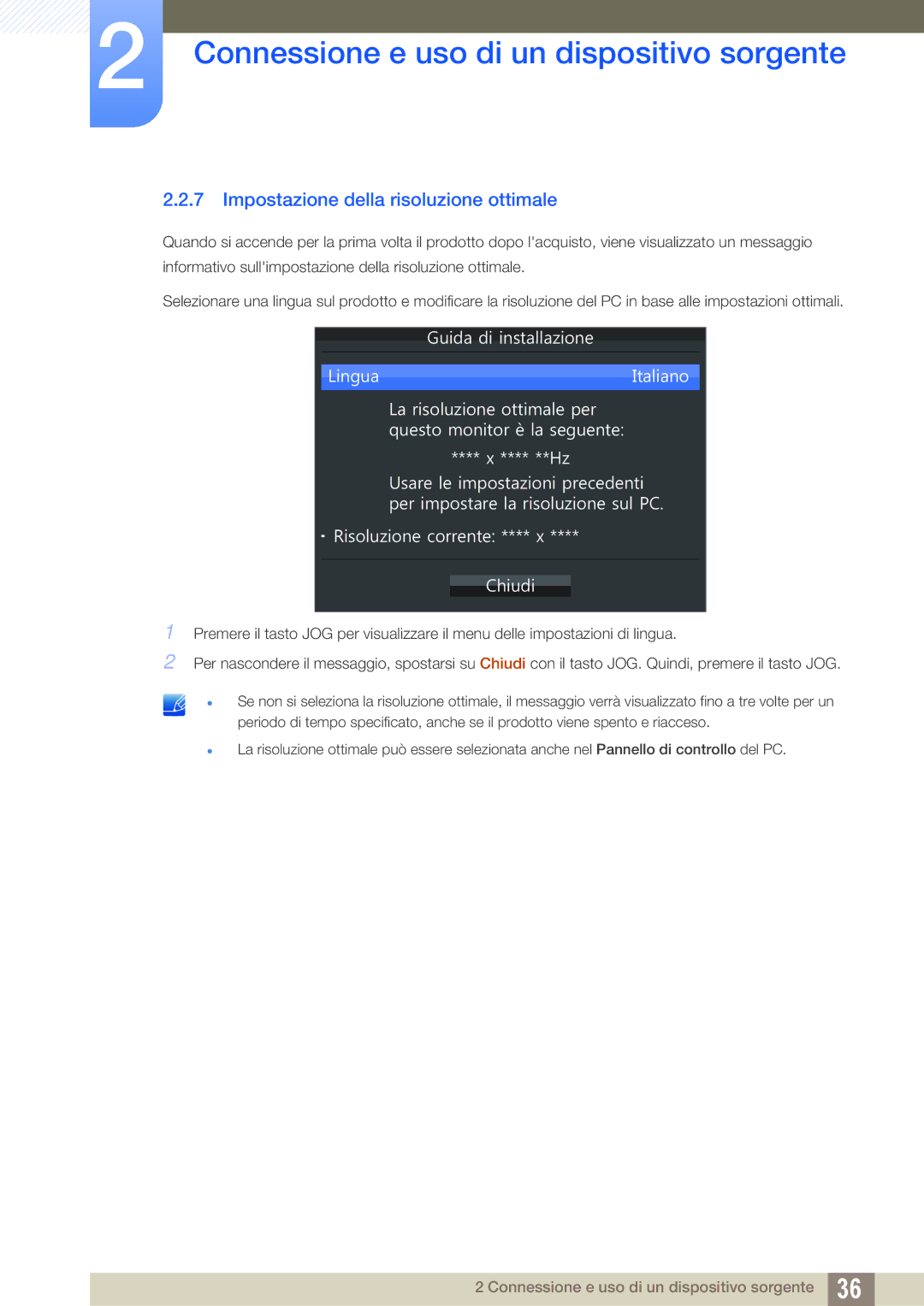 Samsung LU28E590DS/EN manual Impostazione della risoluzione ottimale, XLGDGLLQVWDOODLRQH Lqjxd 