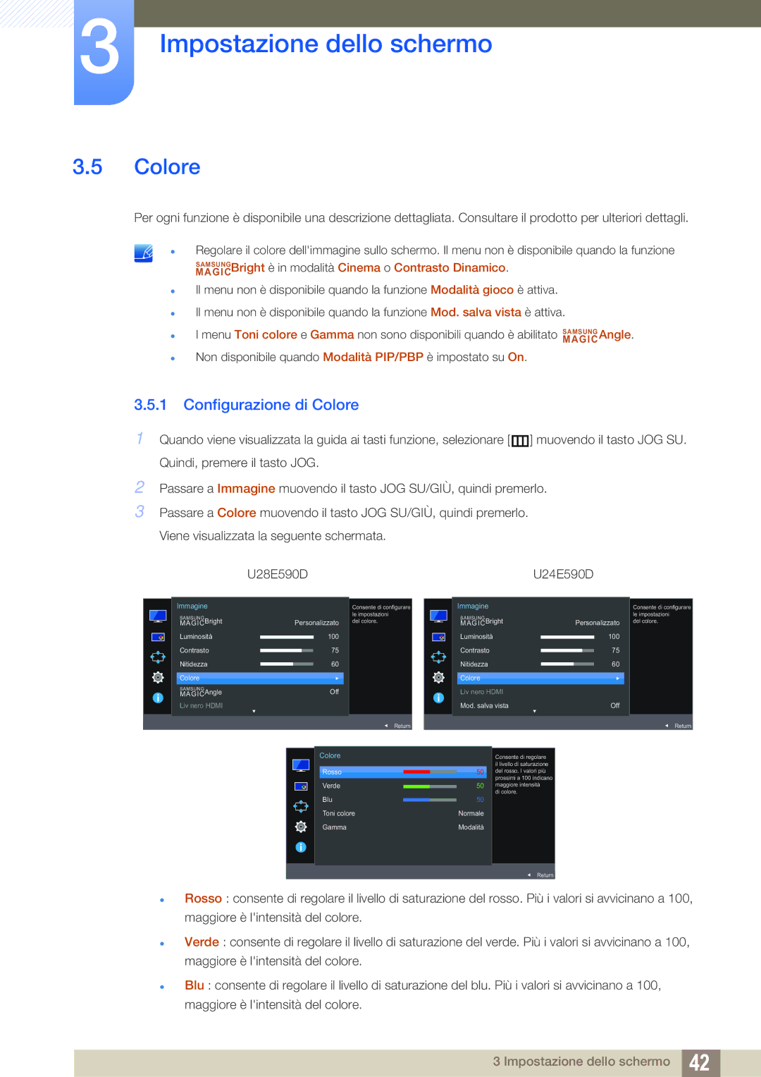 Samsung LU28E590DS/EN manual Configurazione di Colore 