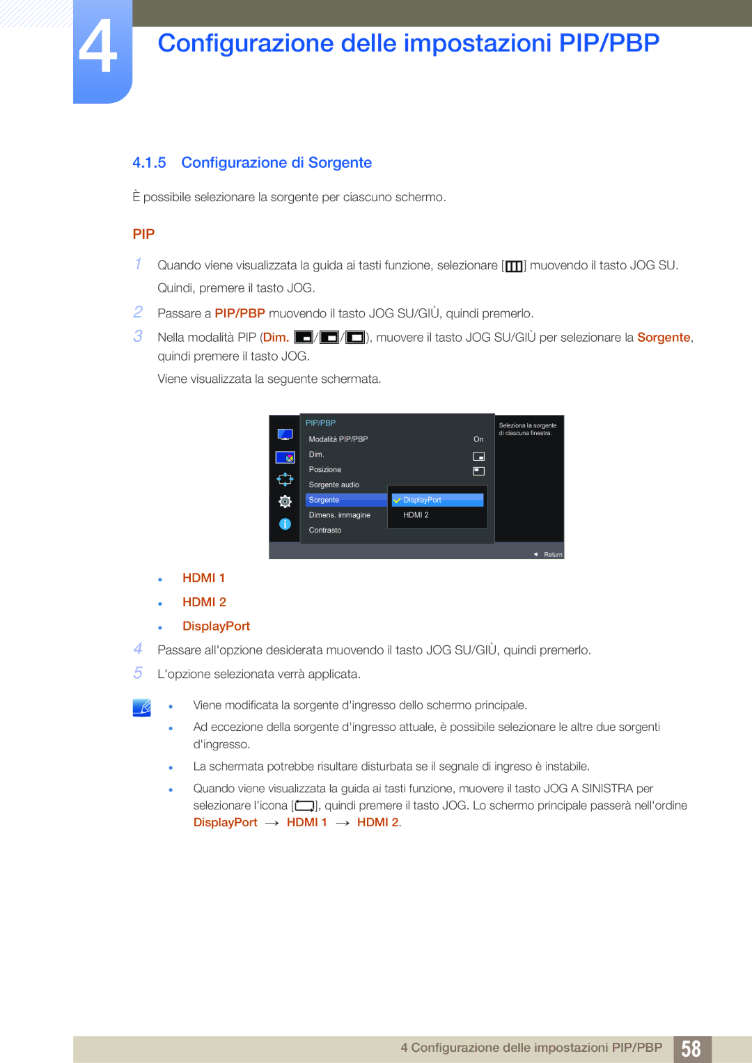 Samsung LU28E590DS/EN manual Configurazione di Sorgente, Pip 