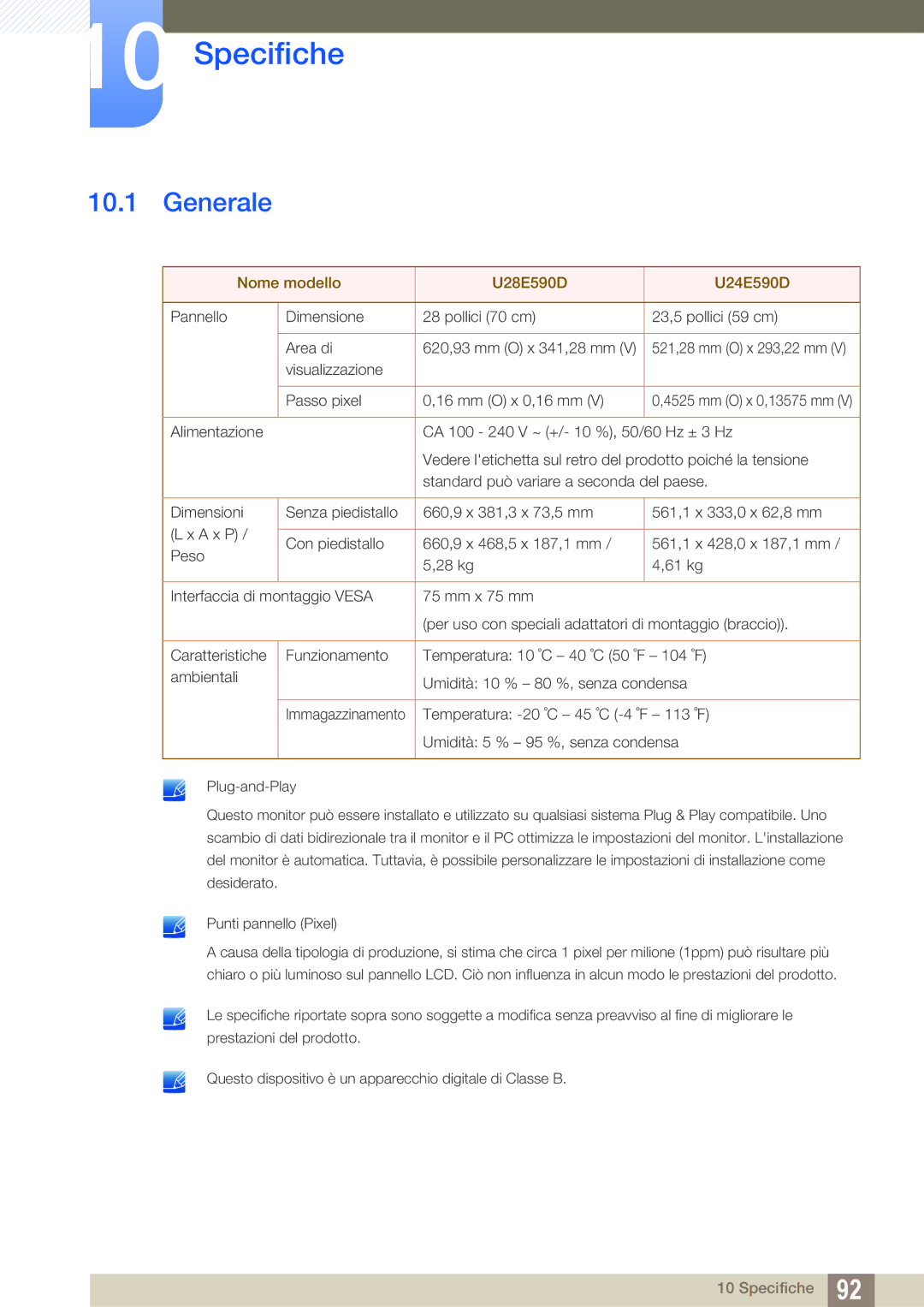 Samsung LU28E590DS/EN manual Specifiche, Generale 