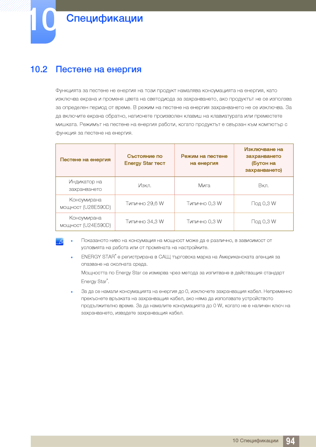 Samsung LU28E590DS/EN manual 10.2 Пестене на енергия 