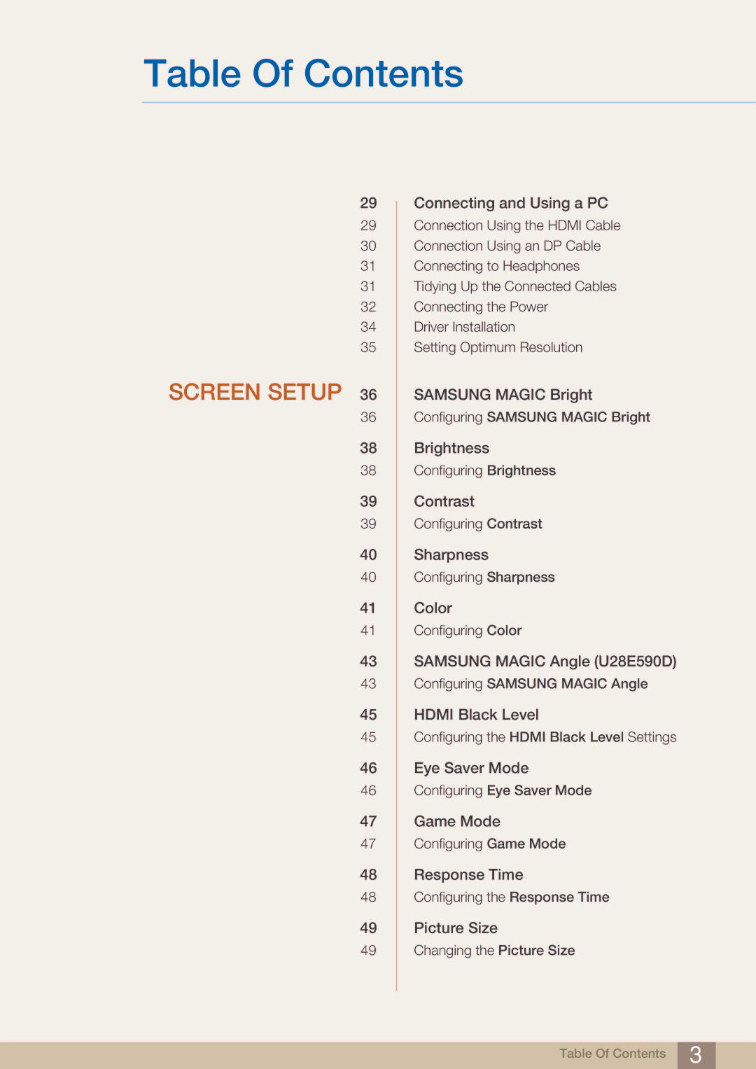 Samsung LU28E590DS/EN manual Screen Setup 