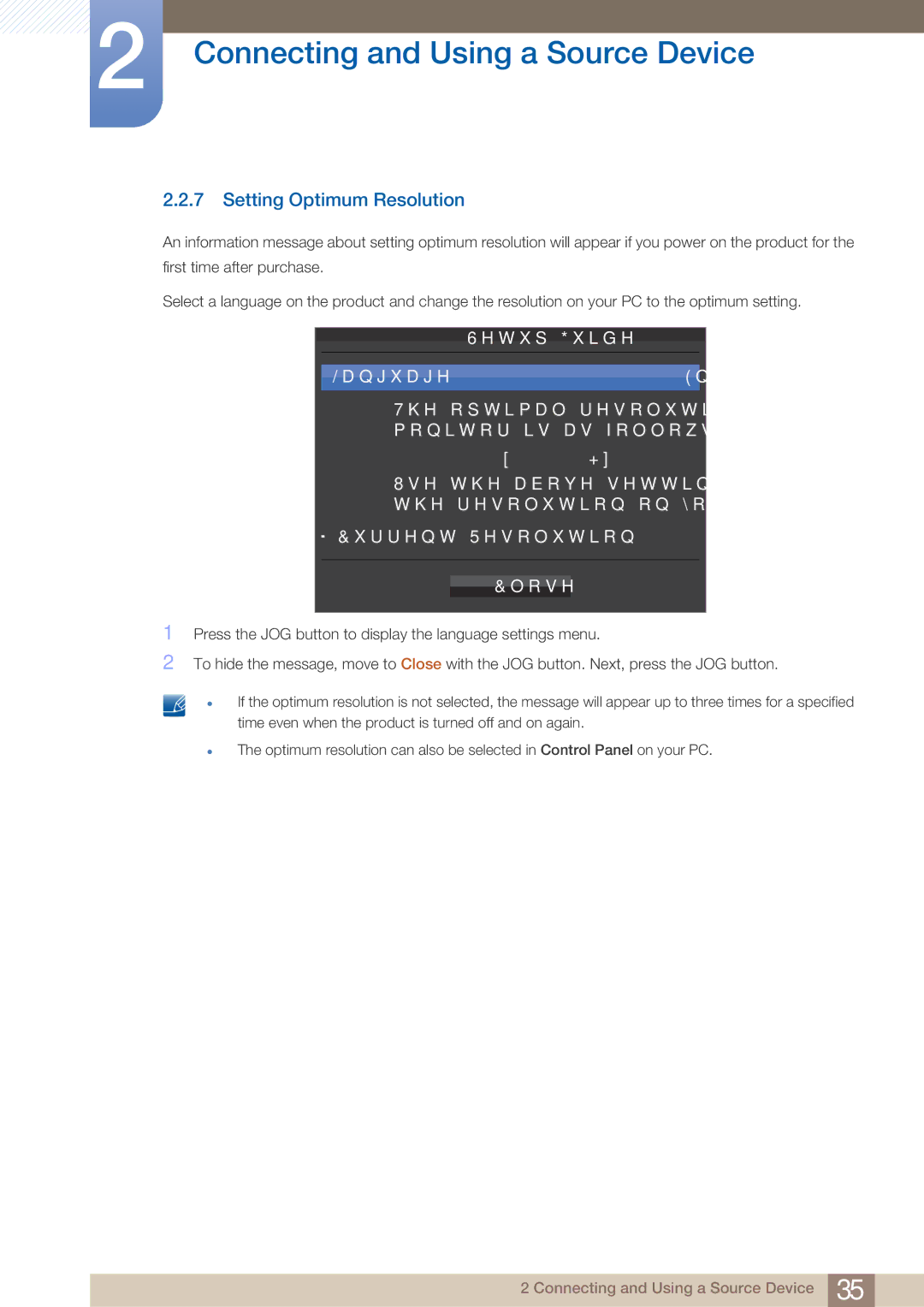 Samsung LU28E590DS/EN manual Setting Optimum Resolution, 6HWXS*XLGH Dqjxdjh 