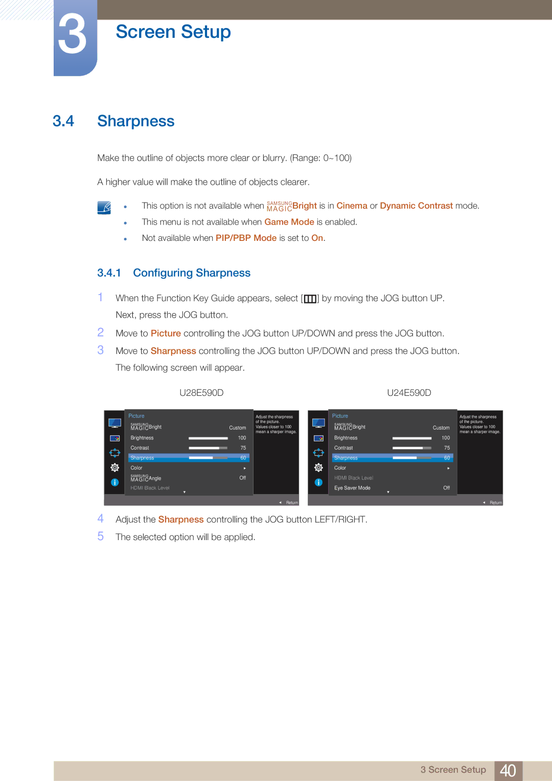 Samsung LU28E590DS/EN manual Configuring Sharpness 