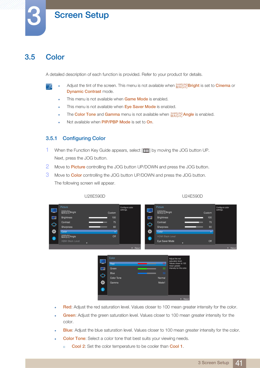 Samsung LU28E590DS/EN manual Configuring Color 