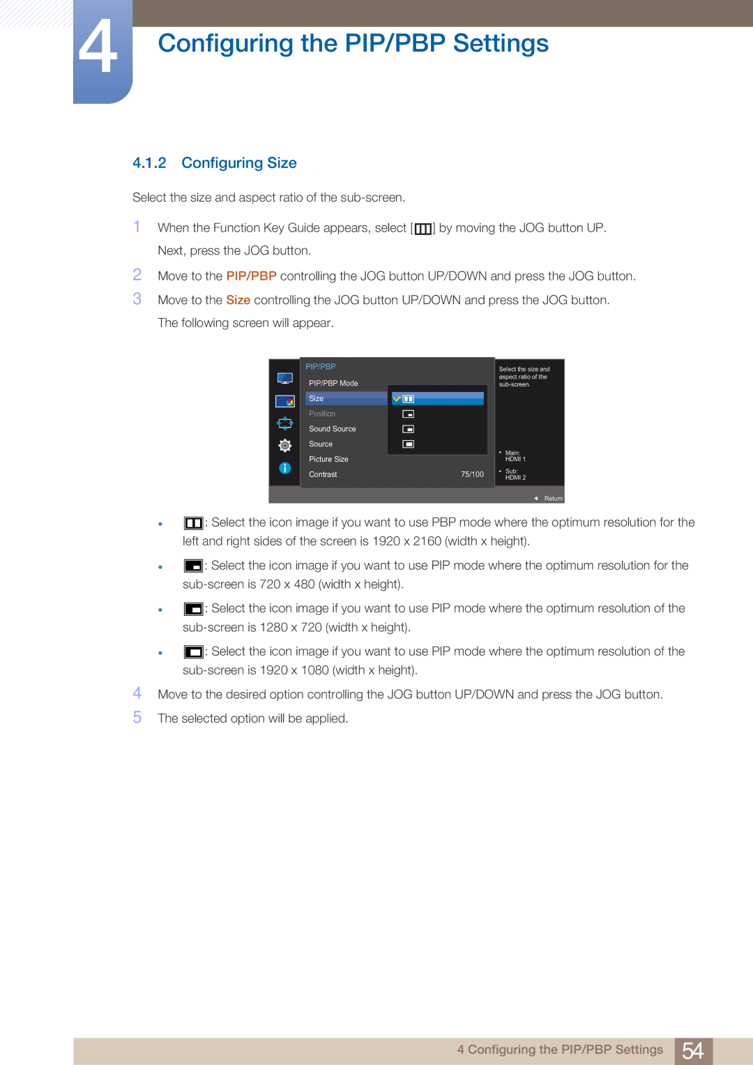 Samsung LU28E590DS/EN manual Configuring Size 