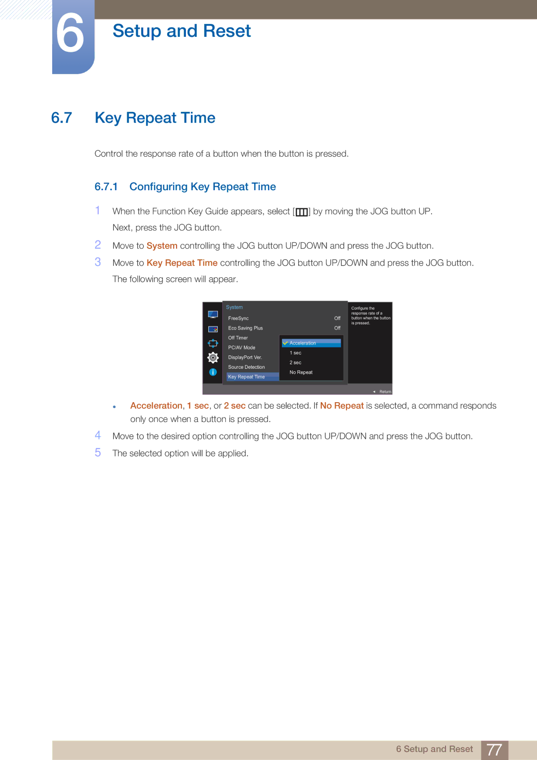 Samsung LU28E590DS/EN manual Configuring Key Repeat Time 