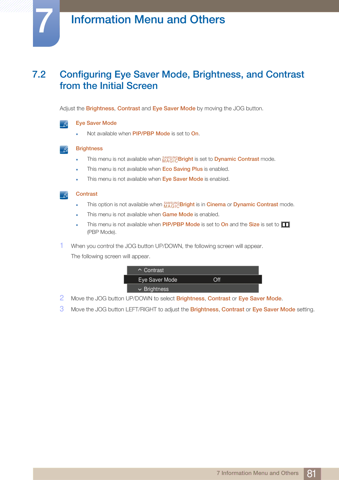 Samsung LU28E590DS/EN manual Contrast Eye Saver Mode Off Brightness 