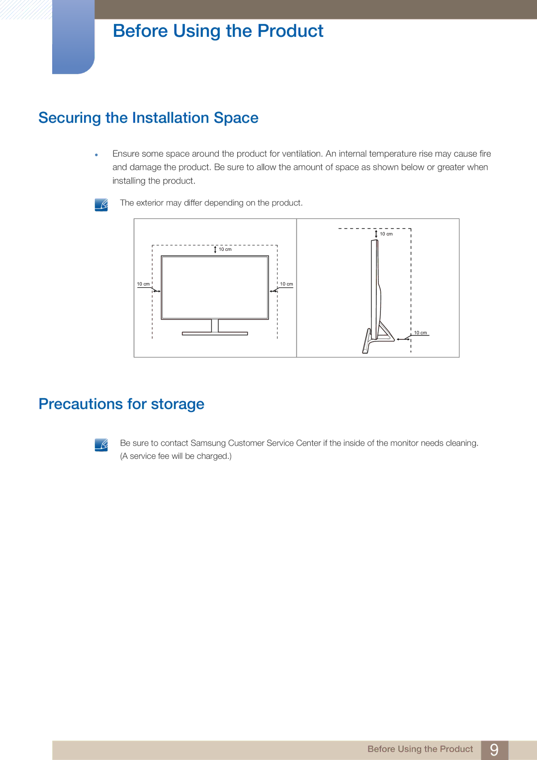 Samsung LU28E590DS/EN manual Securing the Installation Space, Precautions for storage 