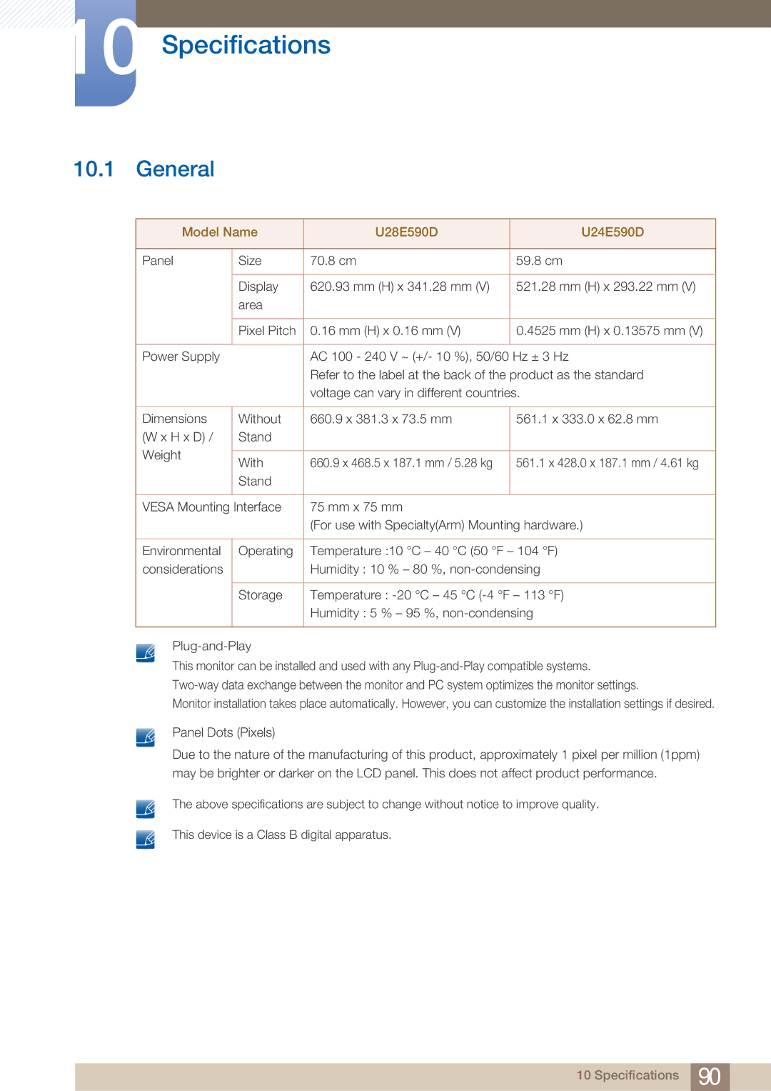 Samsung LU28E590DS/EN manual Specifications, General 