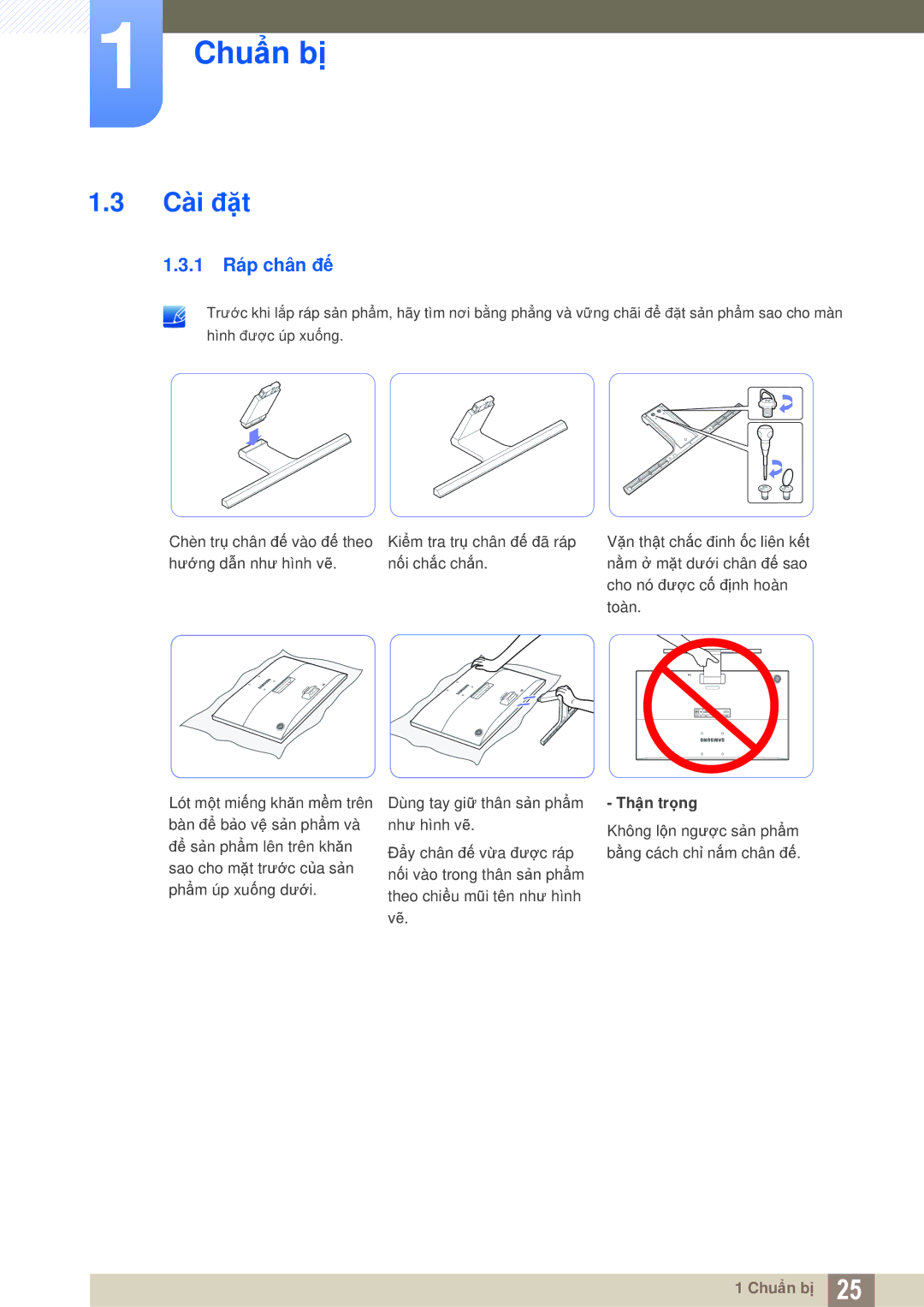 Samsung LU28E590DS/XV manual Cài đặt, 1 Ráp chân đế 