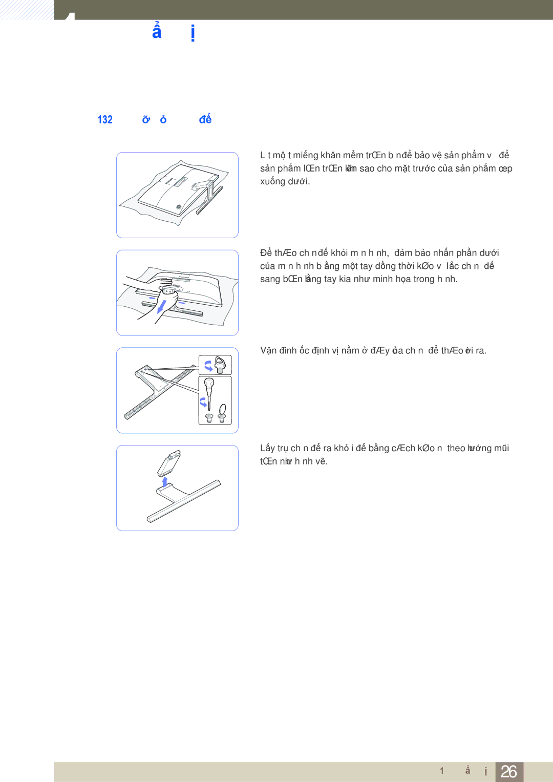 Samsung LU28E590DS/XV manual 2 Gỡ bỏ chân đế 