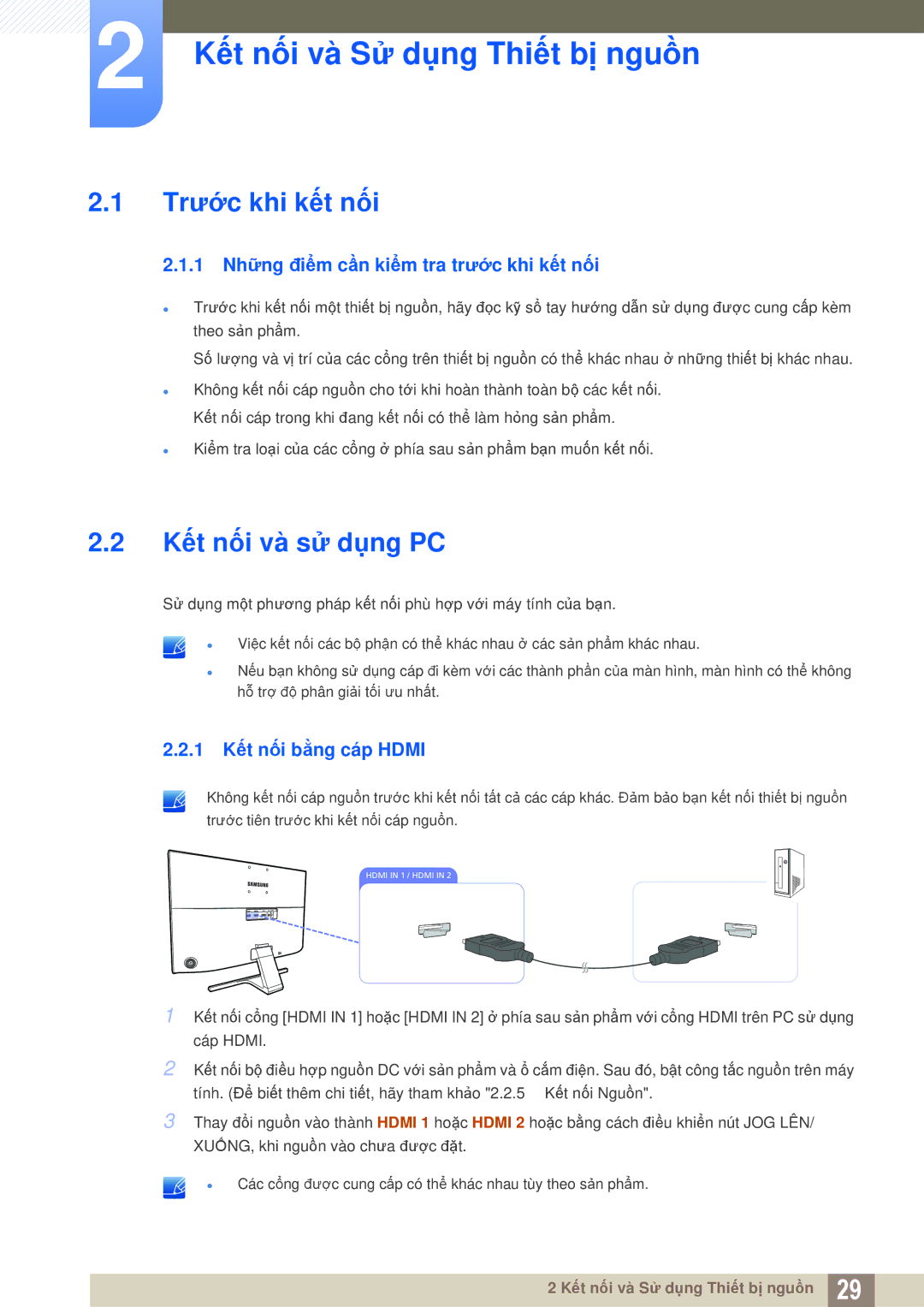 Samsung LU28E590DS/XV Kết nối và Sử dụng Thiết bị nguồn, Trước khi kết nối, Kết nối và sử dụng PC, 1 Kết nối bằng cáp Hdmi 