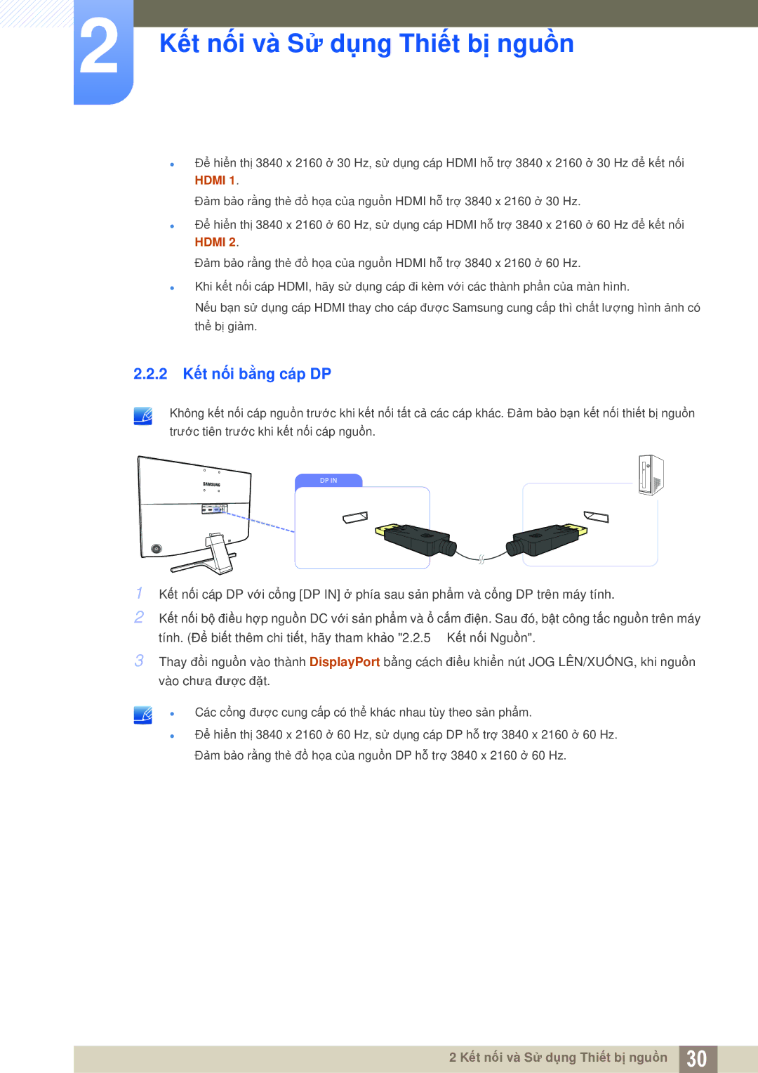 Samsung LU28E590DS/XV manual 2 Kết nối bằng cáp DP 