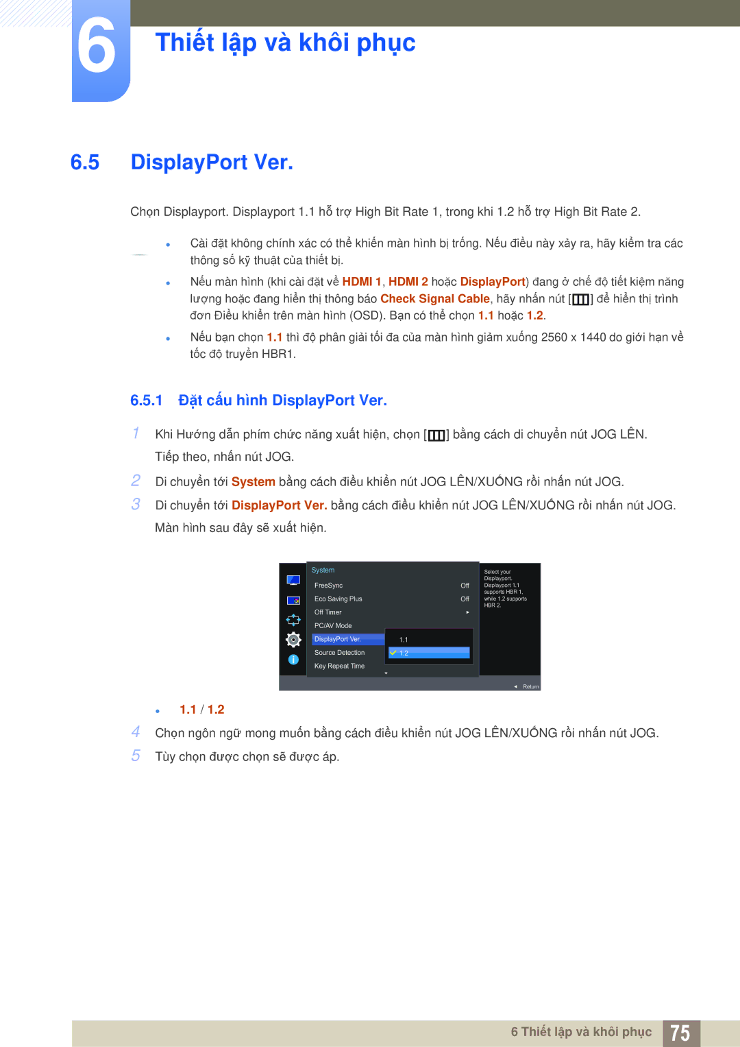 Samsung LU28E590DS/XV manual 1 Đặt cấu hình DisplayPort Ver,  1.1 