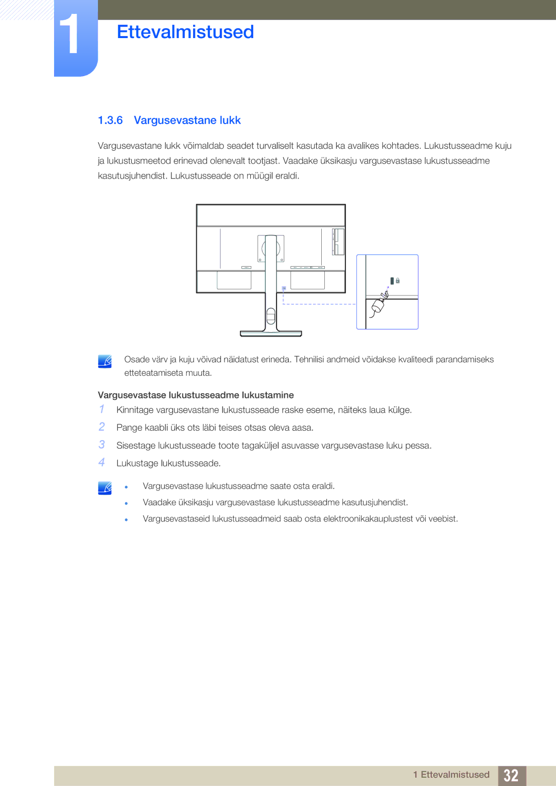 Samsung LU28E85KRS/EN, LU24E85KRS/EN manual Vargusevastane lukk 