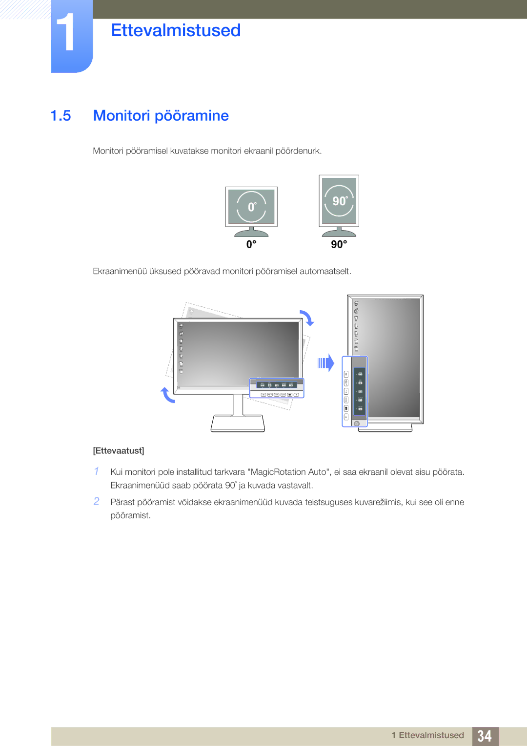 Samsung LU28E85KRS/EN, LU24E85KRS/EN manual Monitori pööramine 