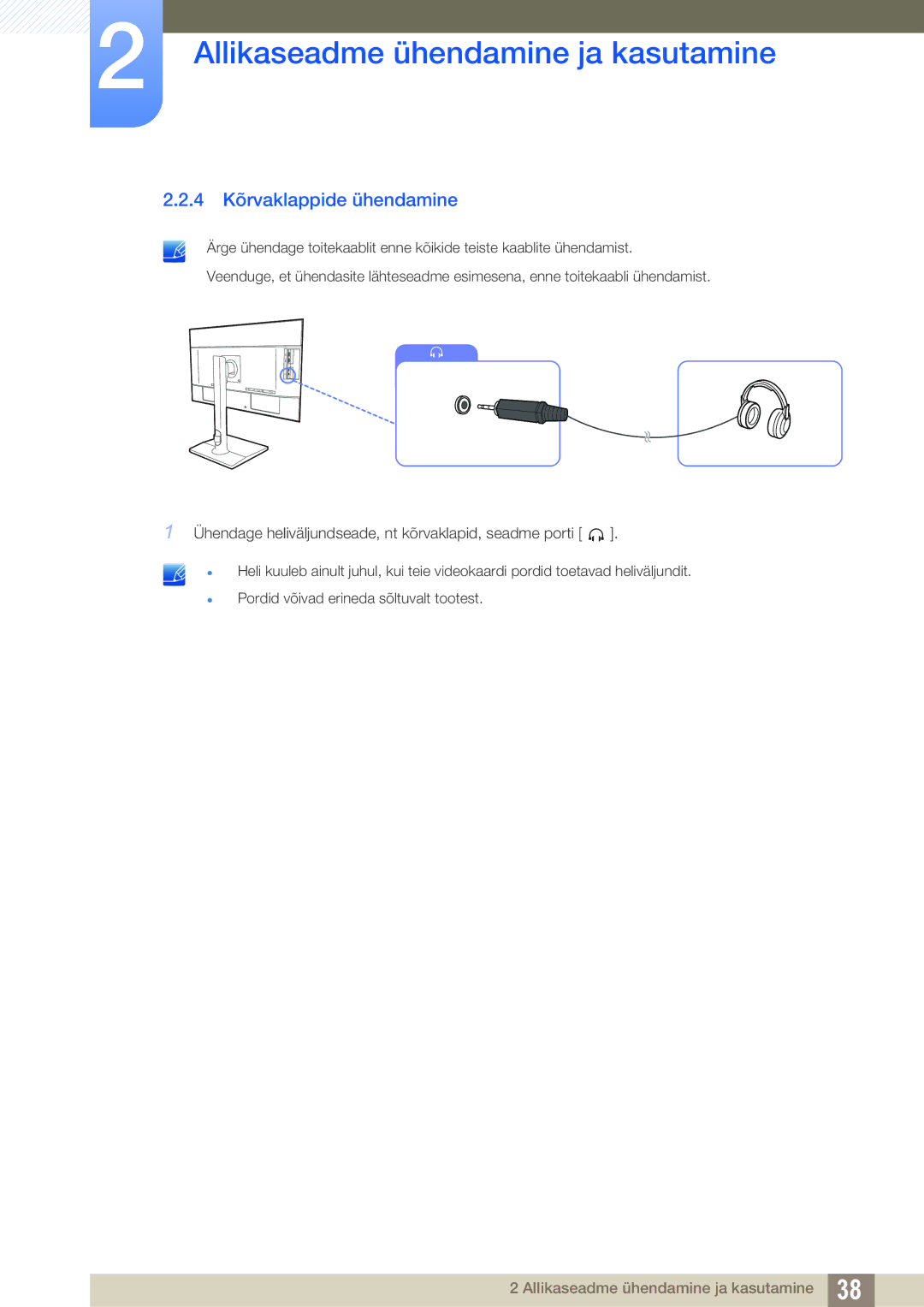 Samsung LU28E85KRS/EN, LU24E85KRS/EN manual 4 Kõrvaklappide ühendamine 