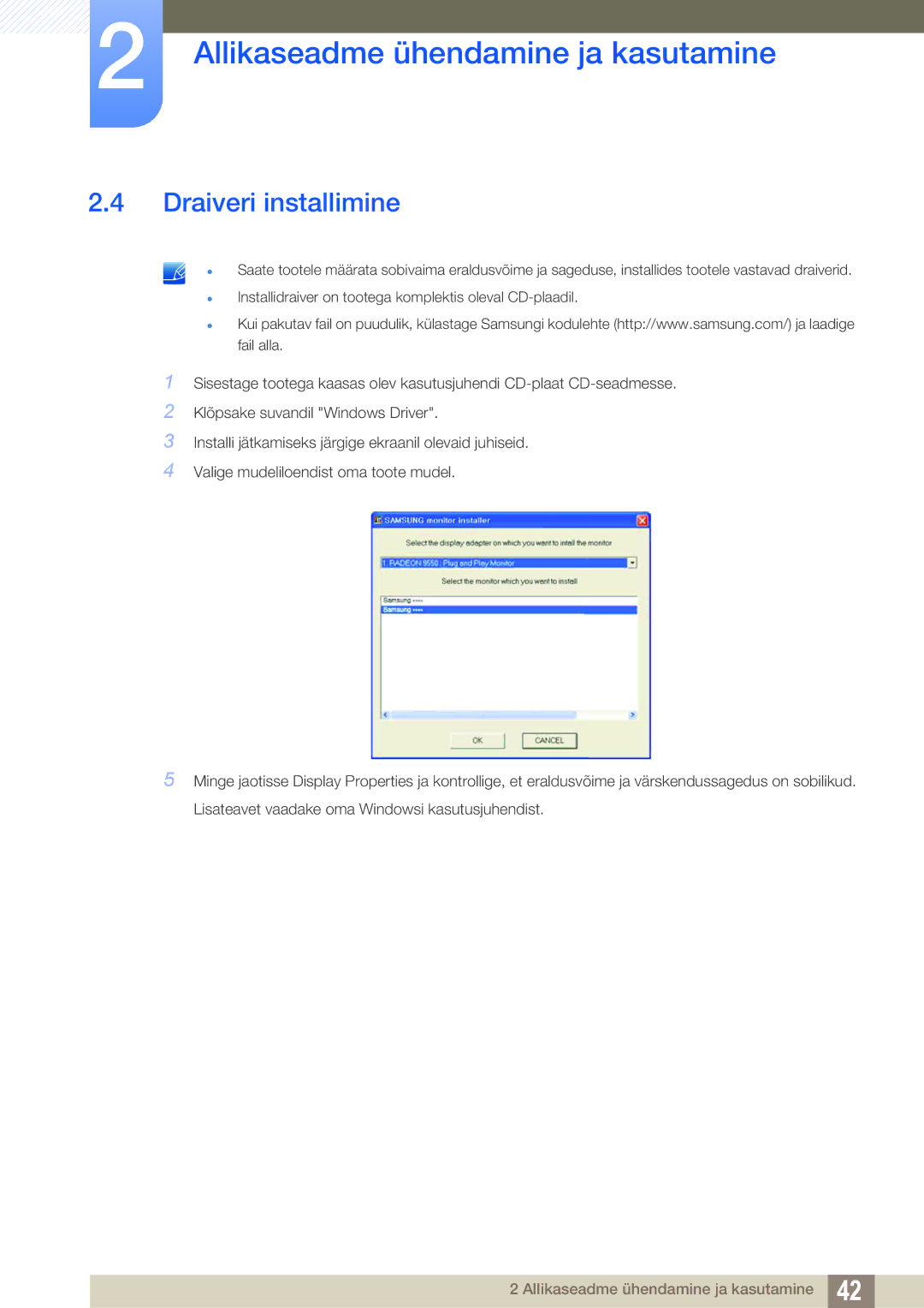 Samsung LU28E85KRS/EN, LU24E85KRS/EN manual Draiveri installimine 