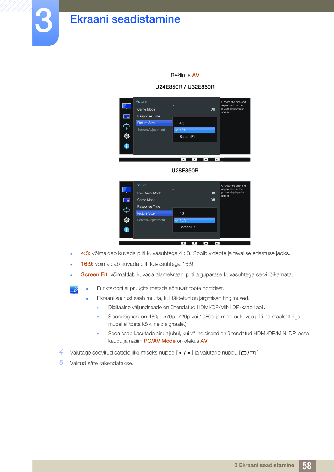 Samsung LU28E85KRS/EN, LU24E85KRS/EN manual Režiimis AV 