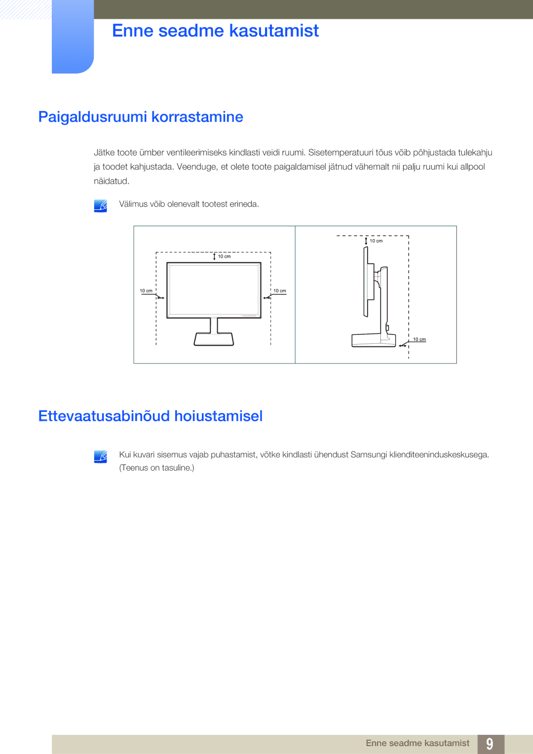 Samsung LU24E85KRS/EN, LU28E85KRS/EN manual Paigaldusruumi korrastamine, Ettevaatusabinõud hoiustamisel 