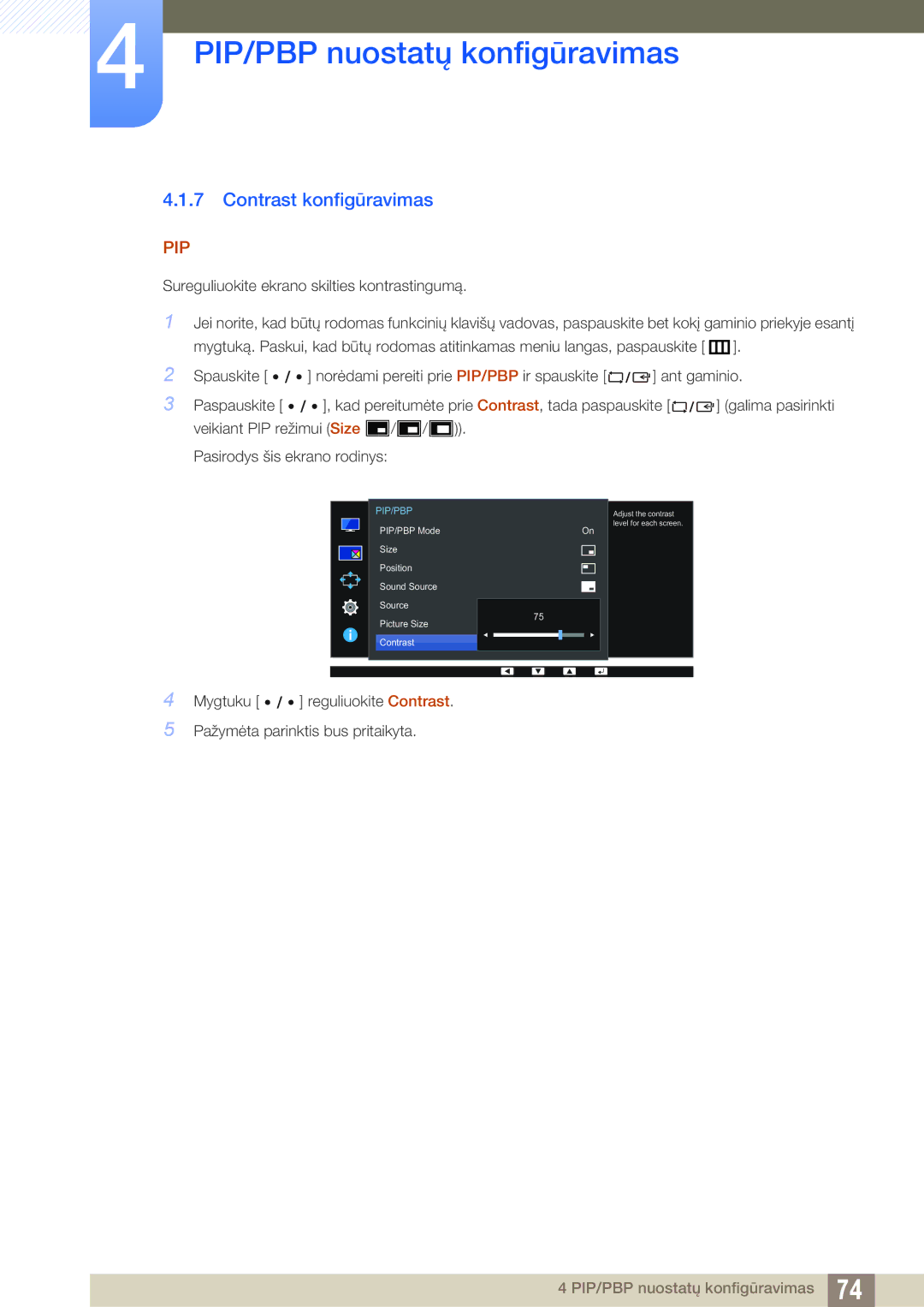 Samsung LU28E85KRS/EN, LU24E85KRS/EN manual Adjust the contrast level for each screen 