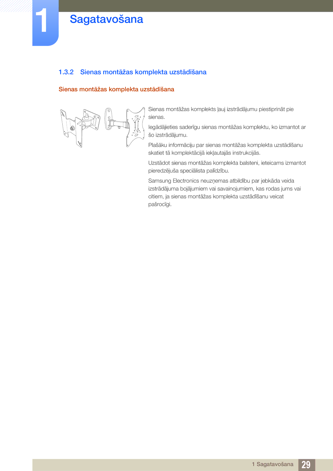 Samsung LU24E85KRS/EN, LU28E85KRS/EN manual Sienas montāžas komplekta uzstādīšana 