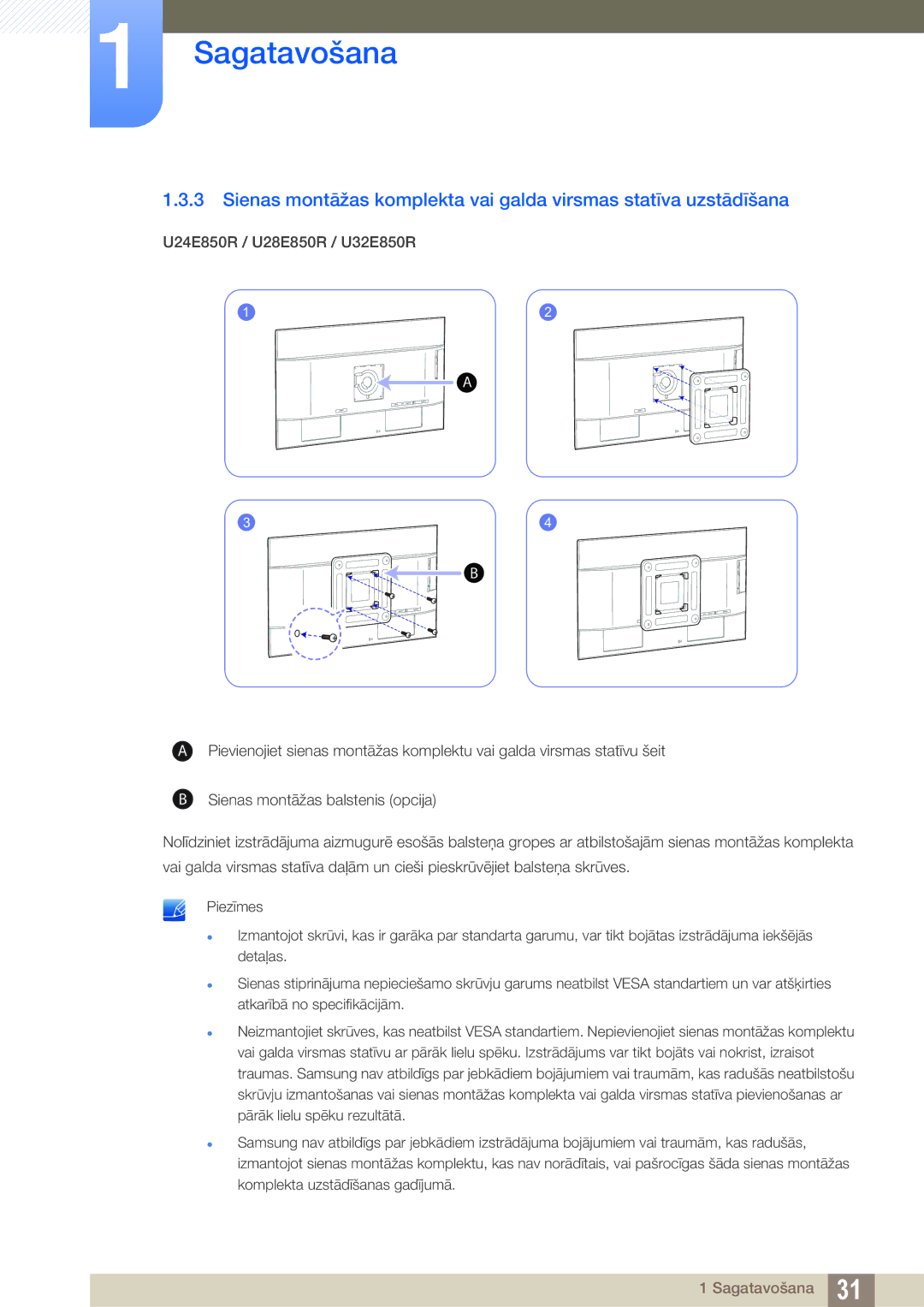 Samsung LU24E85KRS/EN, LU28E85KRS/EN manual Sagatavošana 