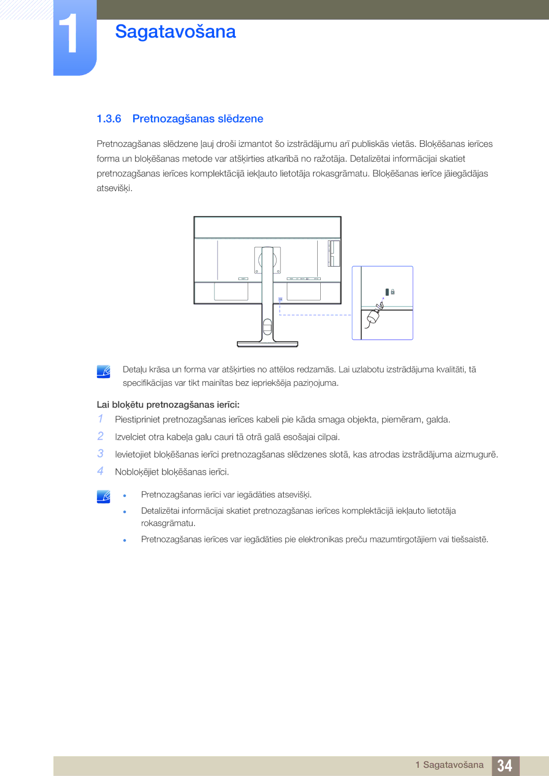 Samsung LU28E85KRS/EN, LU24E85KRS/EN manual Pretnozagšanas slēdzene 