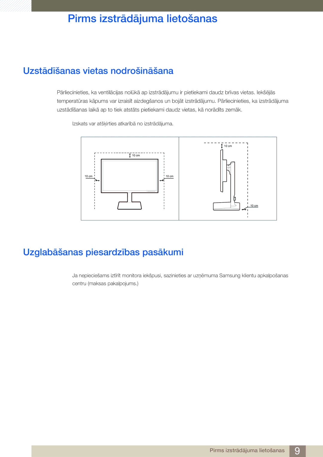 Samsung LU24E85KRS/EN, LU28E85KRS/EN manual Uzstādīšanas vietas nodrošināšana, Uzglabāšanas piesardzības pasākumi 