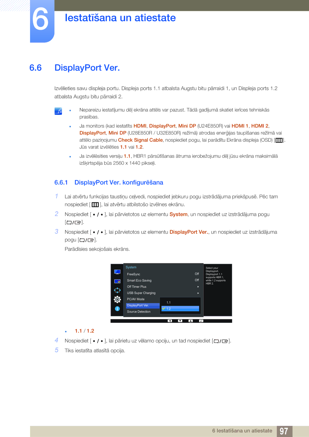 Samsung LU24E85KRS/EN, LU28E85KRS/EN manual DisplayPort Ver. konfigurēšana 